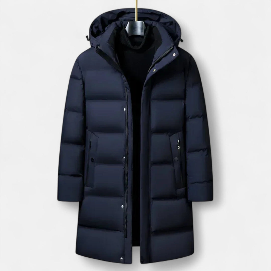 Men's Warm Down Parka with Hood and Long Cut