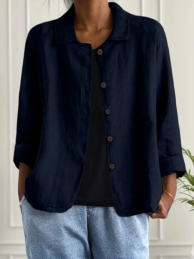 Lightweight Cotton Blouse with Collar and Button Closure for Women, view 9 - Elena Harper