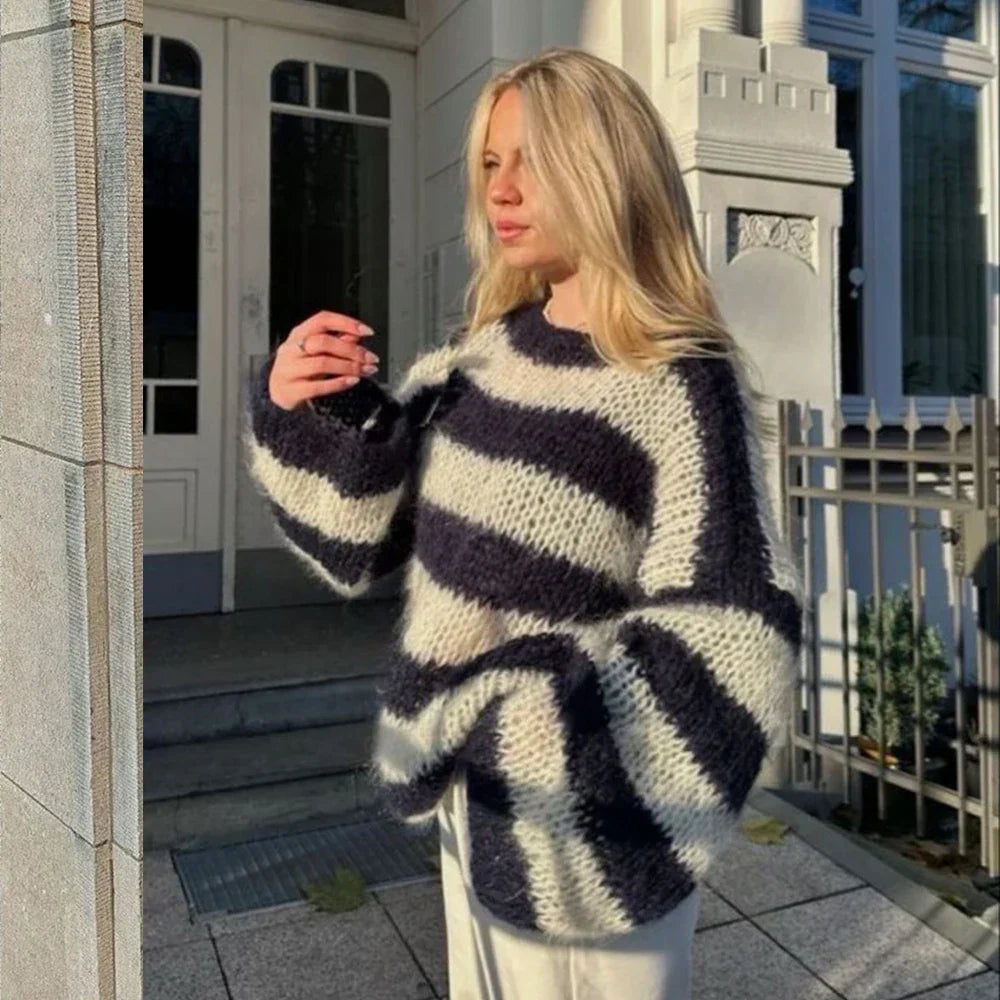 Reah - Grob Gestrickter Gestreifter Pullover