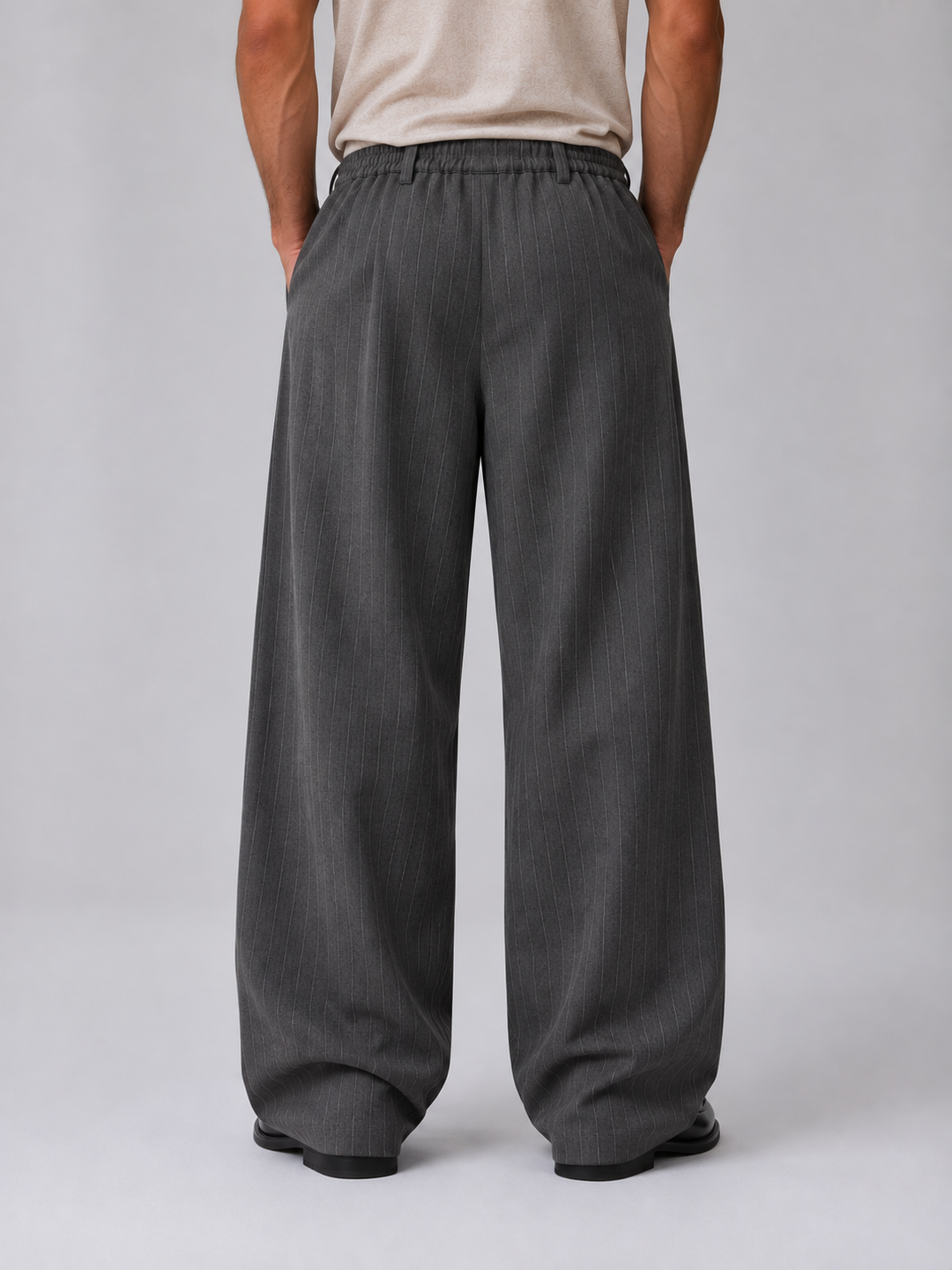 Men’s Pinstripe Wide Leg Trousers Baggy Tailored Pants, view 2 - Elena Harper