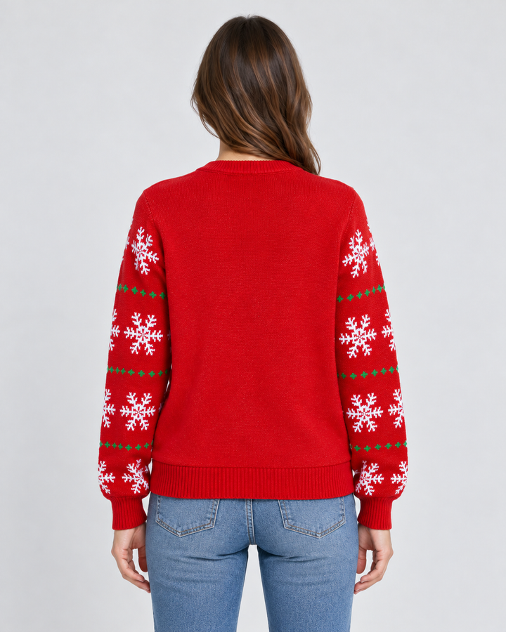Christmas Sweater with Santa Pattern and Festive Slogan for Women