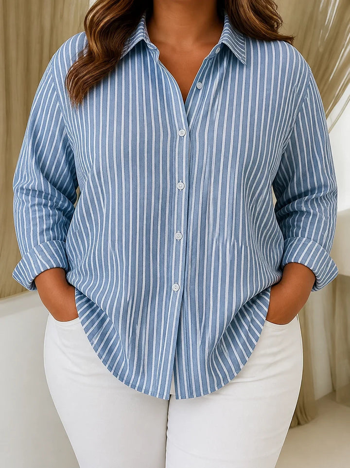 Women's Striped Button-Down Shirt with Long Sleeves - Elena Harper