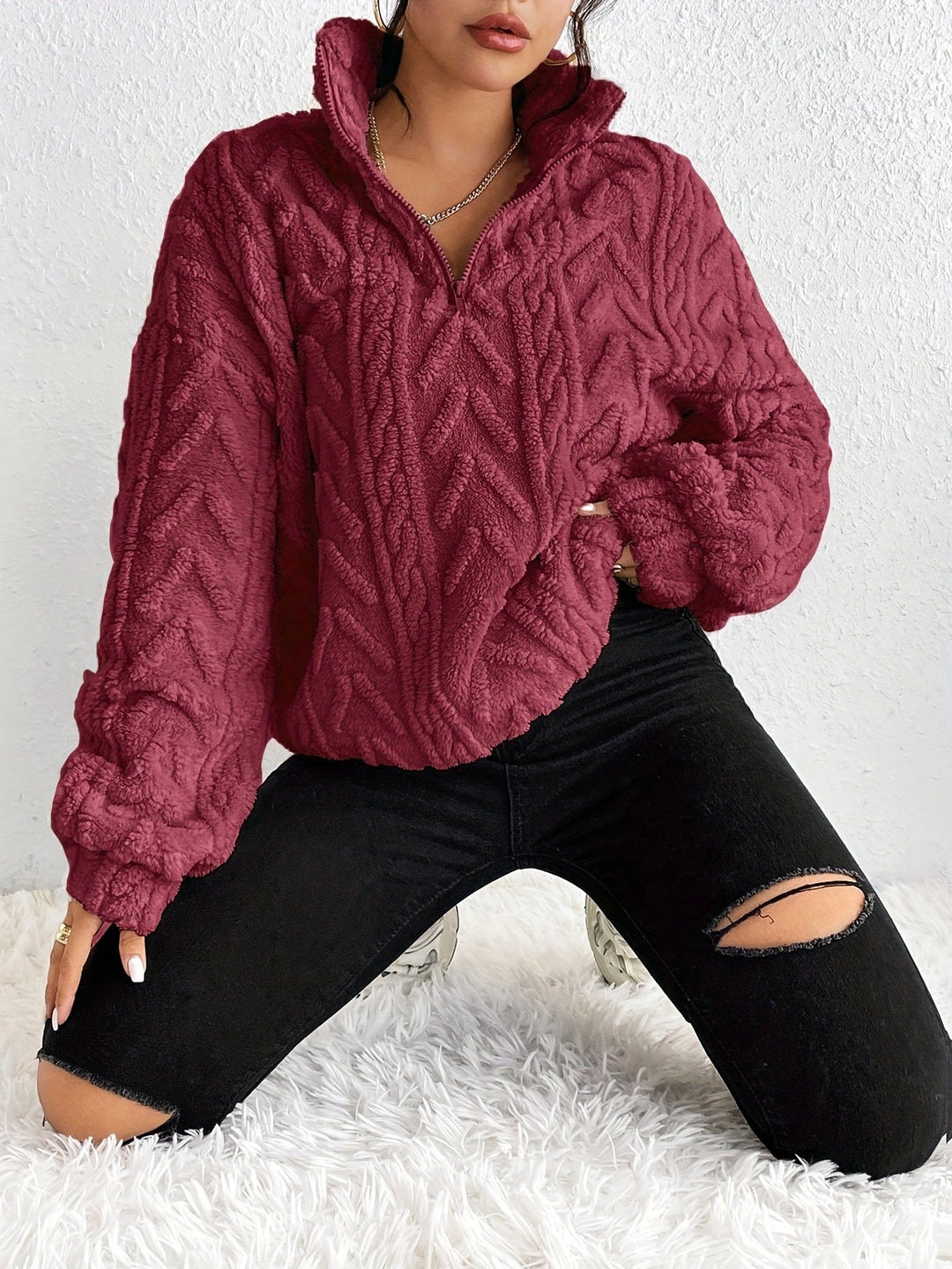 Aila - Fluffy Zip Sweater