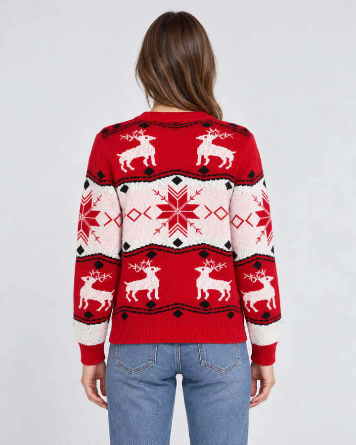 Christmas Sweater with Reindeer and Snowflakes for Women