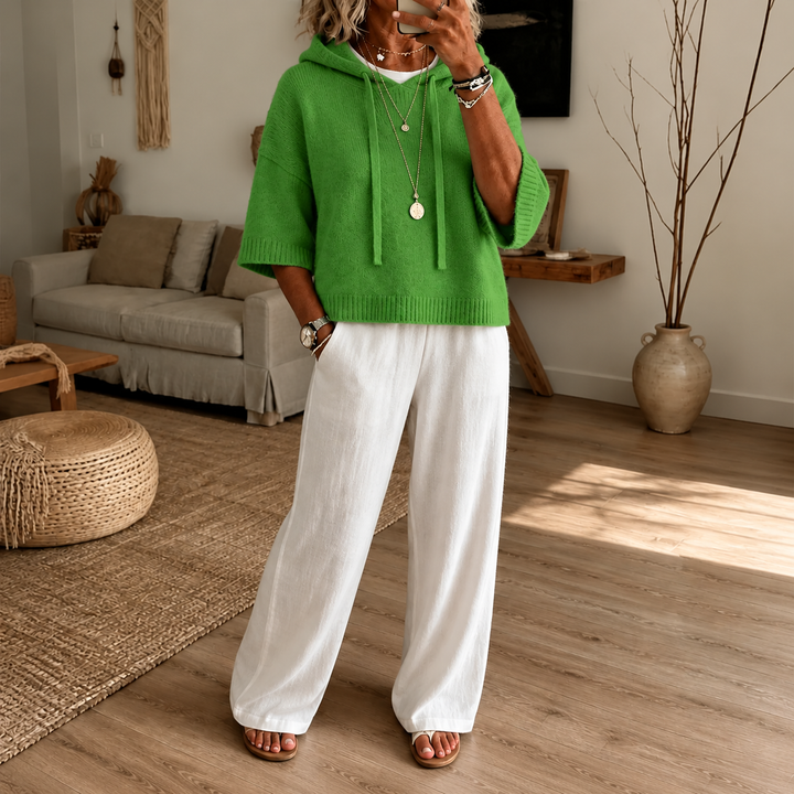 Cozelle – Frayed-Edge Open-Knit Oversized Hoodie