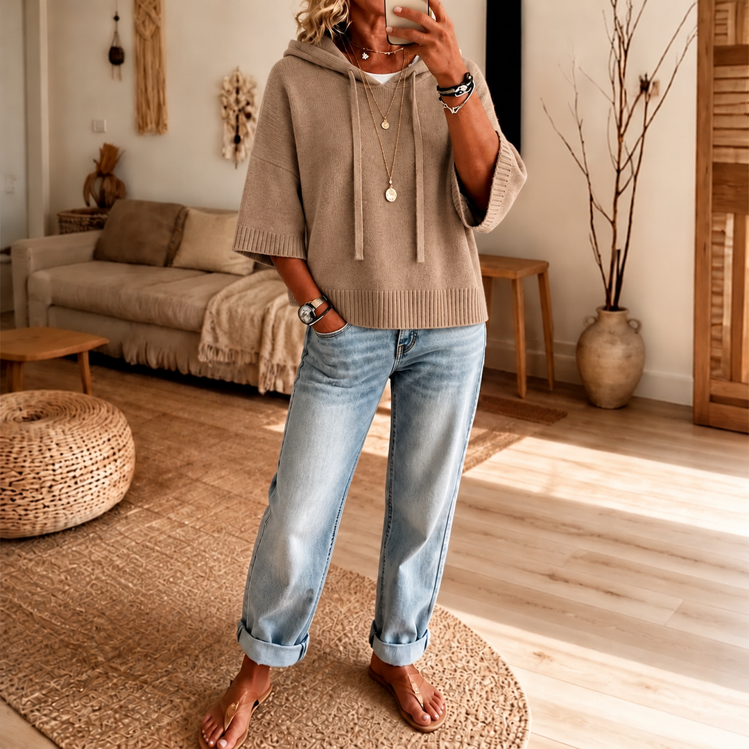 Cozelle – Frayed-Edge Open-Knit Oversized Hoodie