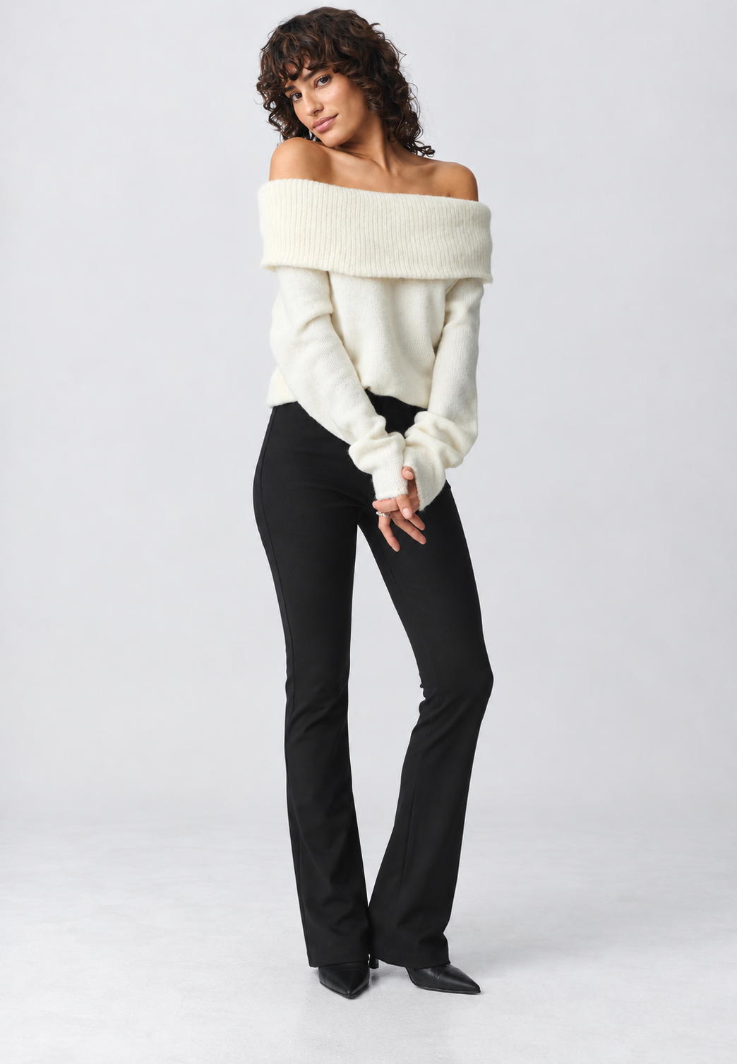 Women's Jersey with Off-Shoulder Design, Turtleneck, and Long Sleeves - Belisa