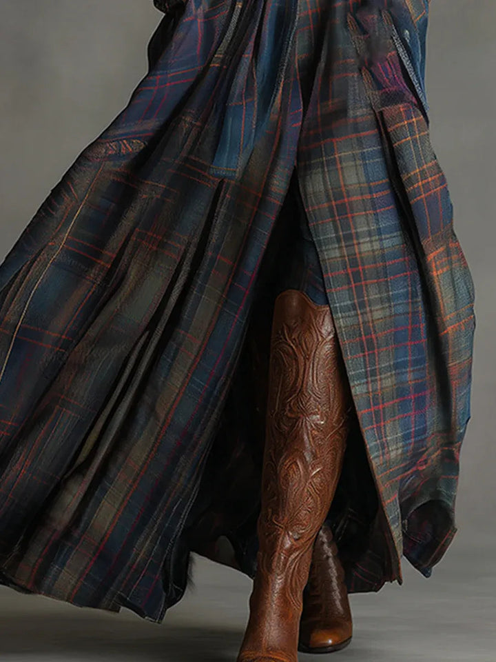 Nephele - Bohemian Elegance Suede and Checkered Skirt