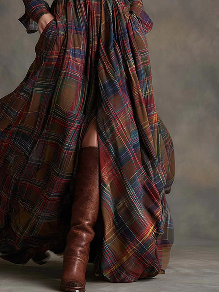 Beatriz | Long Plaid Dress with Belt