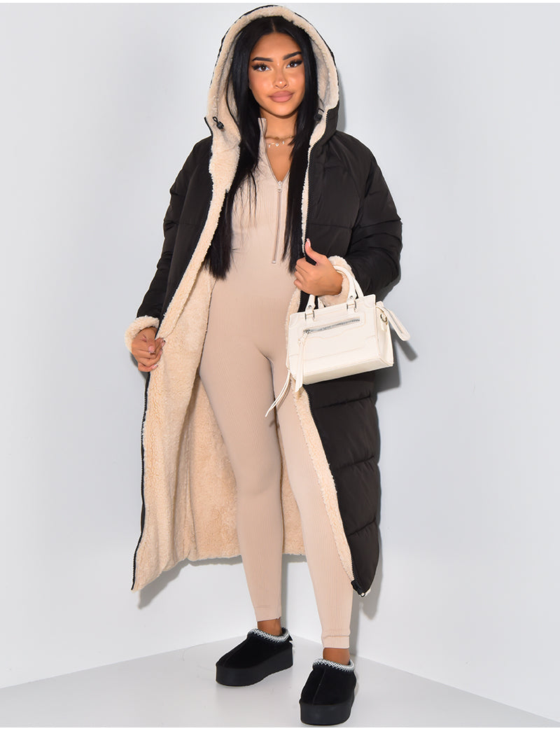 Reversible Women's Quilted Coat with Hood, Ankle-Length - Elena Harper