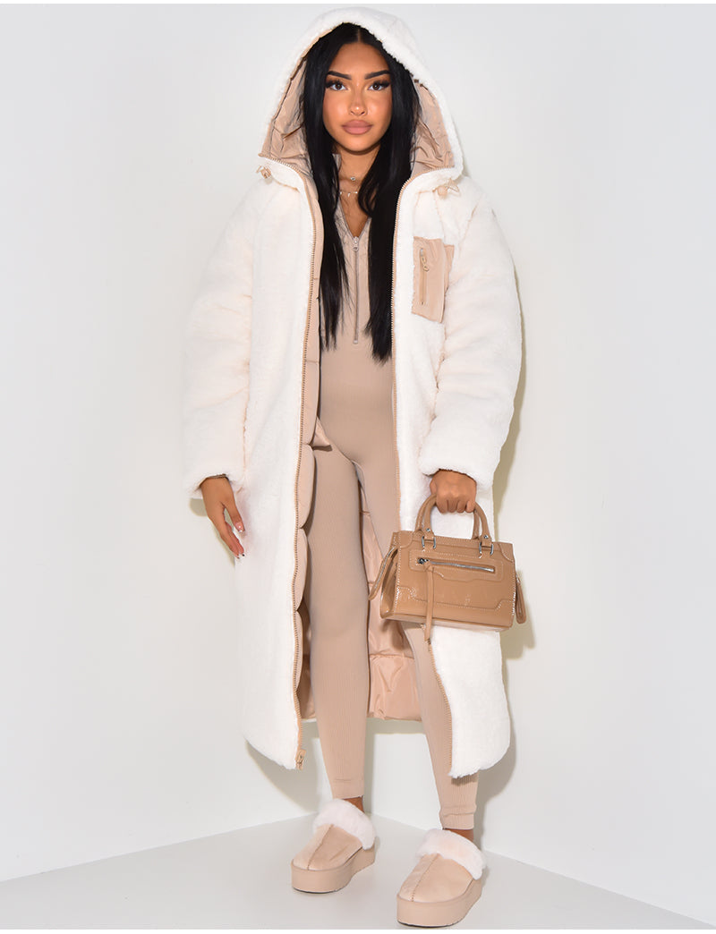 Reversible Women's Quilted Coat with Hood, Ankle-Length, view 4 - Elena Harper