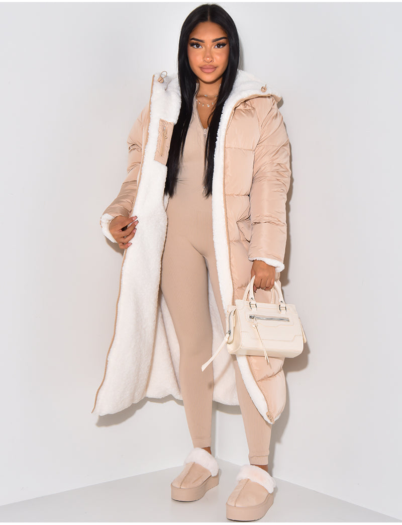 Reversible Women's Quilted Coat with Hood, Ankle-Length, view 5 - Elena Harper