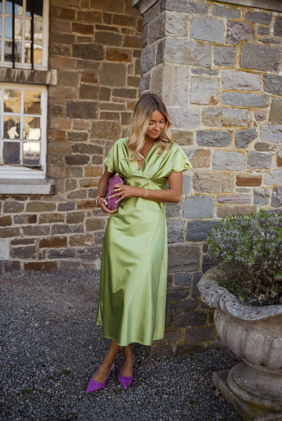 Eleonore The Satin Dress with V-Neck - Elena Harper
