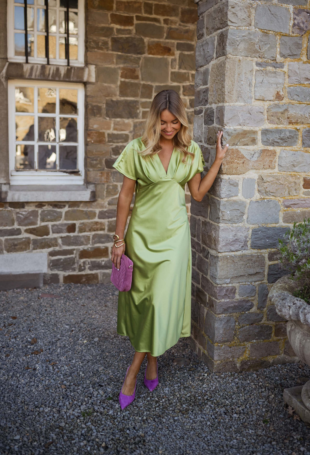 Eleonore The Satin Dress with V-Neck - Elena Harper