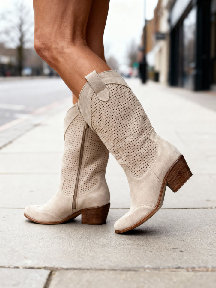 Averil | Women's Perforated Western Boots with Curved Shaft