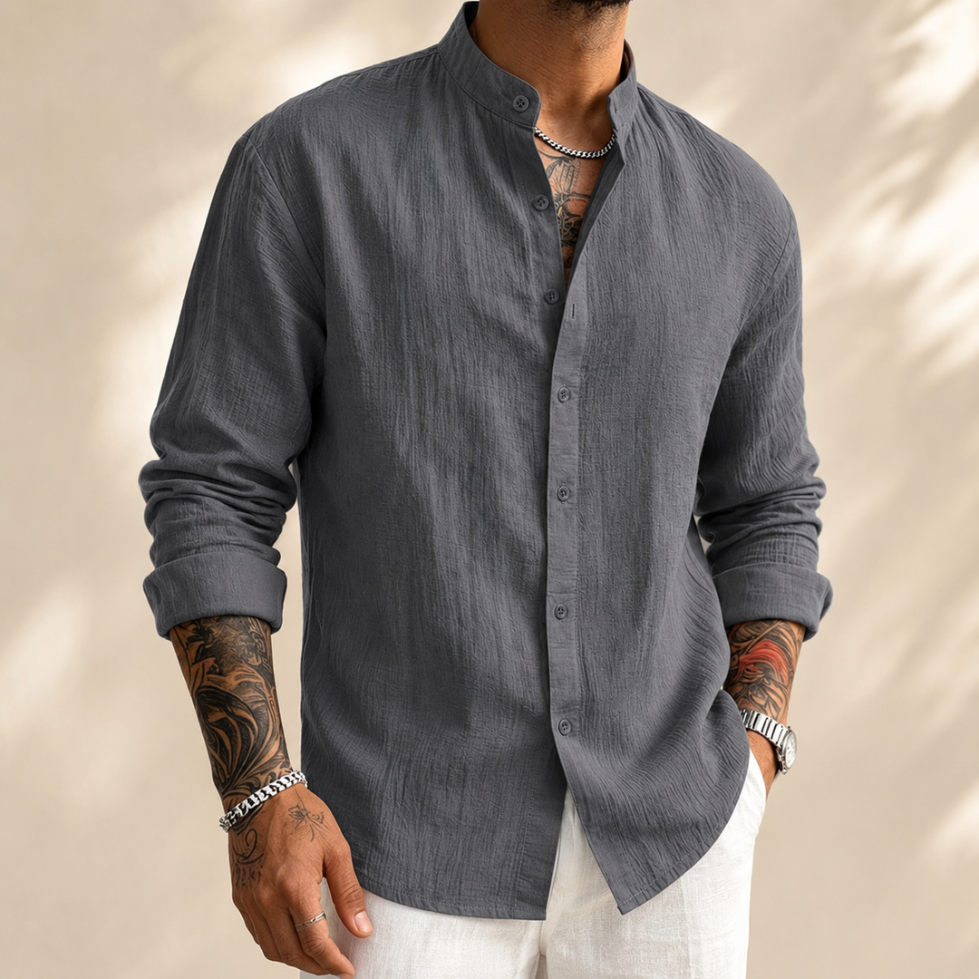 ELENA HARPER™  |  HENLEY LINEN SHIRT FOR MEN