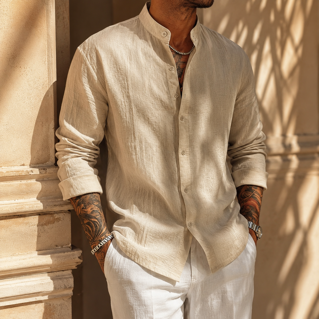 ELENA HARPER™  |  HENLEY LINEN SHIRT FOR MEN