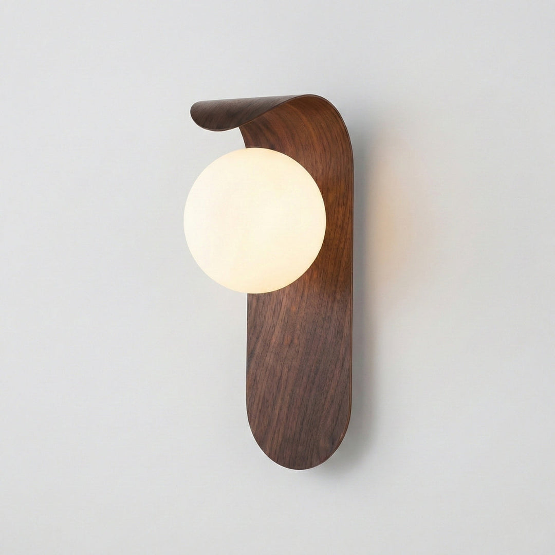 Round Wooden Wall Lamp with Spherical Light Point