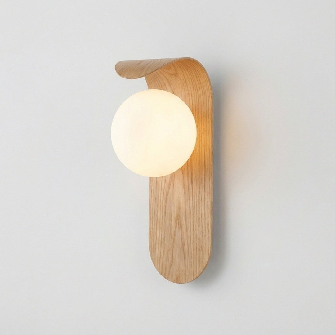 Round Wooden Wall Lamp with Spherical Light Point
