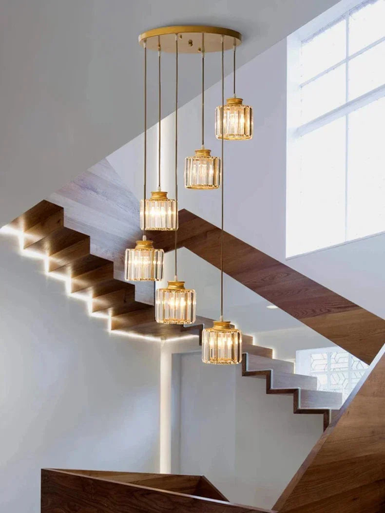Long Glass Chandelier for Staircases and Entrances