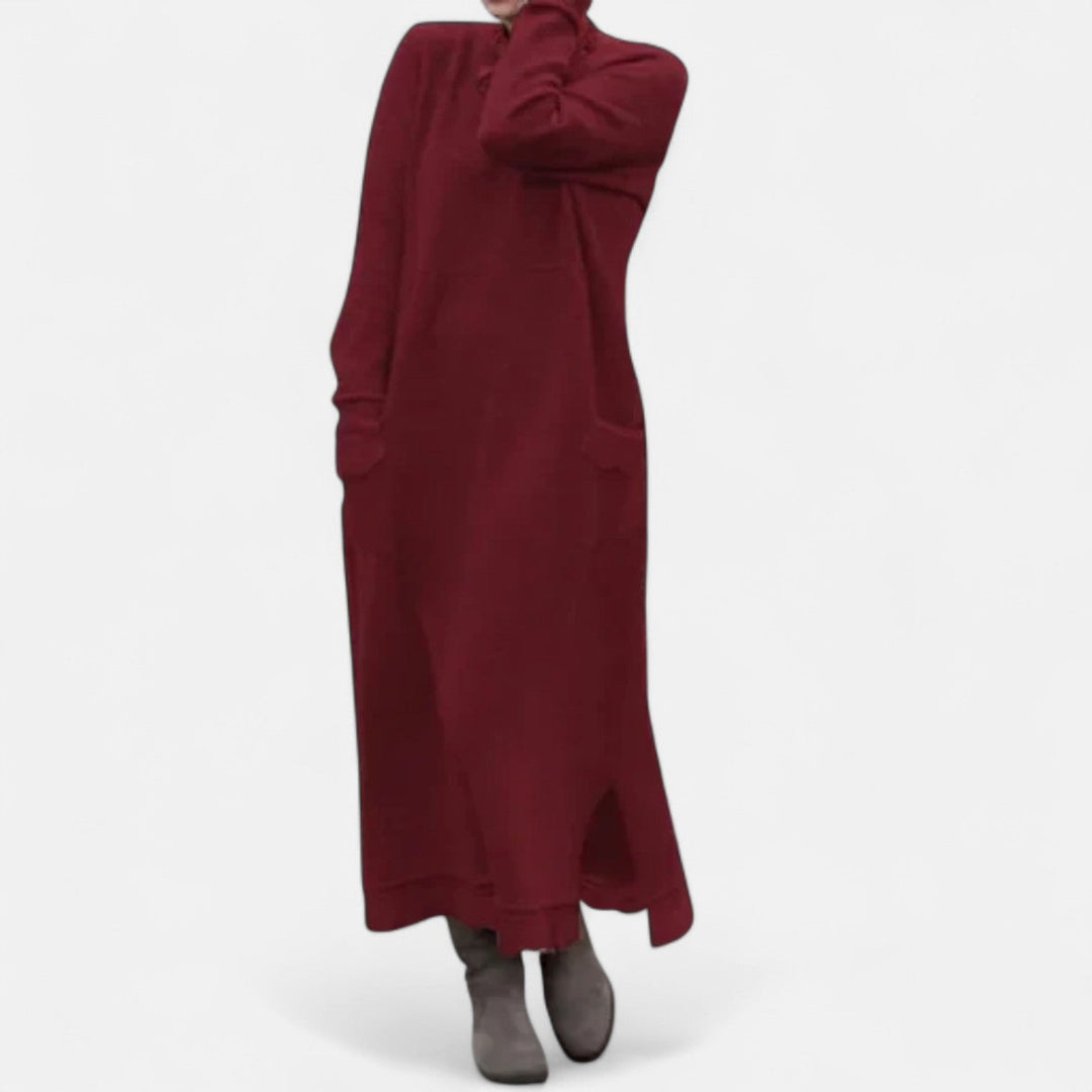 Mara Knitted Maxi Dress Cozy Long Sleeve Oversized Winter Dress - Elena Harper