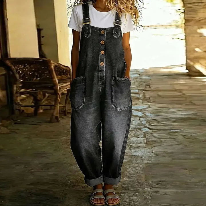 Mara Vintage Soft Cotton Denim-Look Overalls with Adjustable straps - Elena Harper