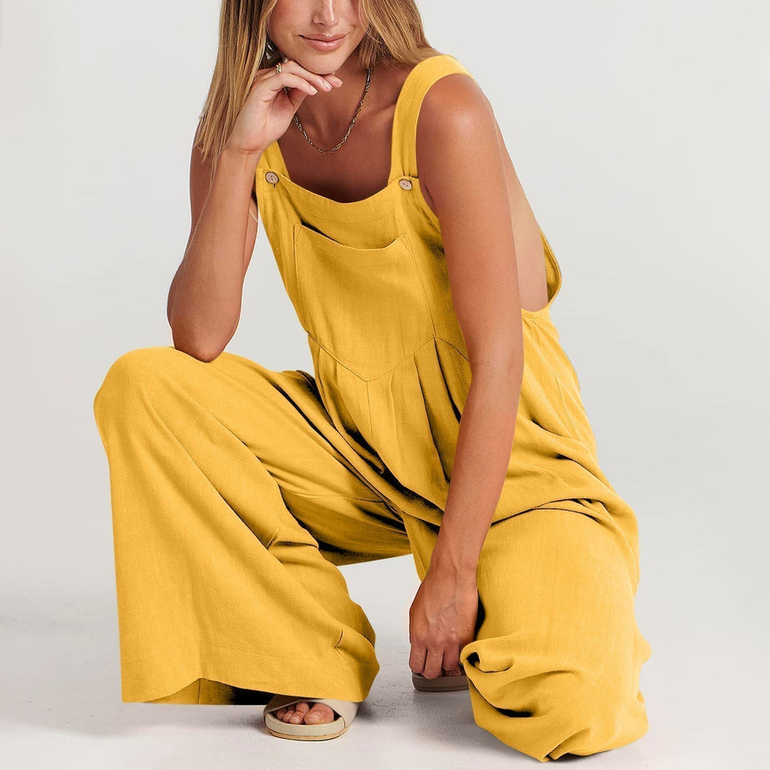 Casual Elegant Jumpsuit for Women Loose-Fitting Sleeveless Overall with Straps, view 5 - Elena Harper