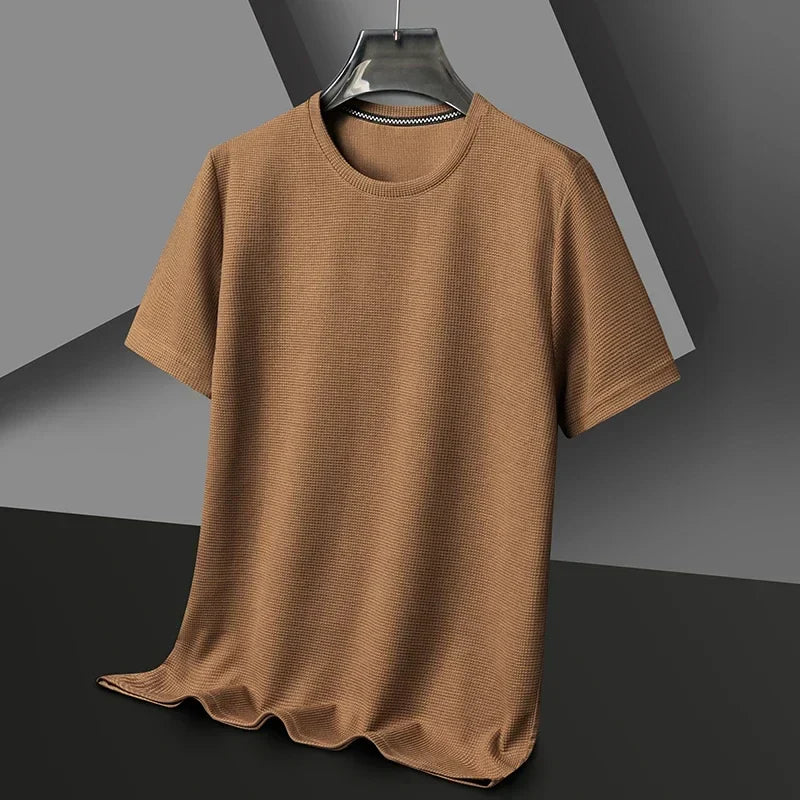 Montarello Men's Waffle-Knit Crew Neck Relaxed Fit Short-Sleeve T-Shirt, view 6 - Elena Harper