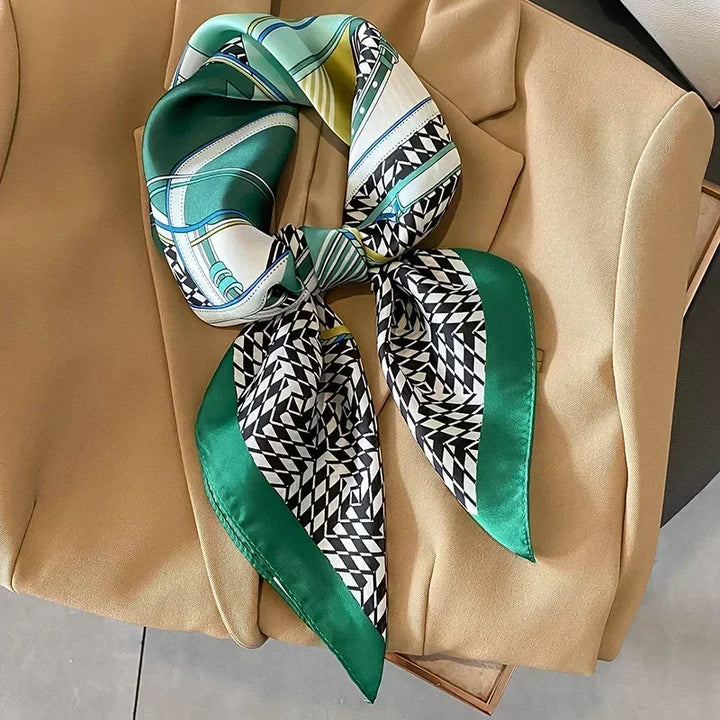 Printed Satin Square Scarf for Women - Hair and Bag Accessory