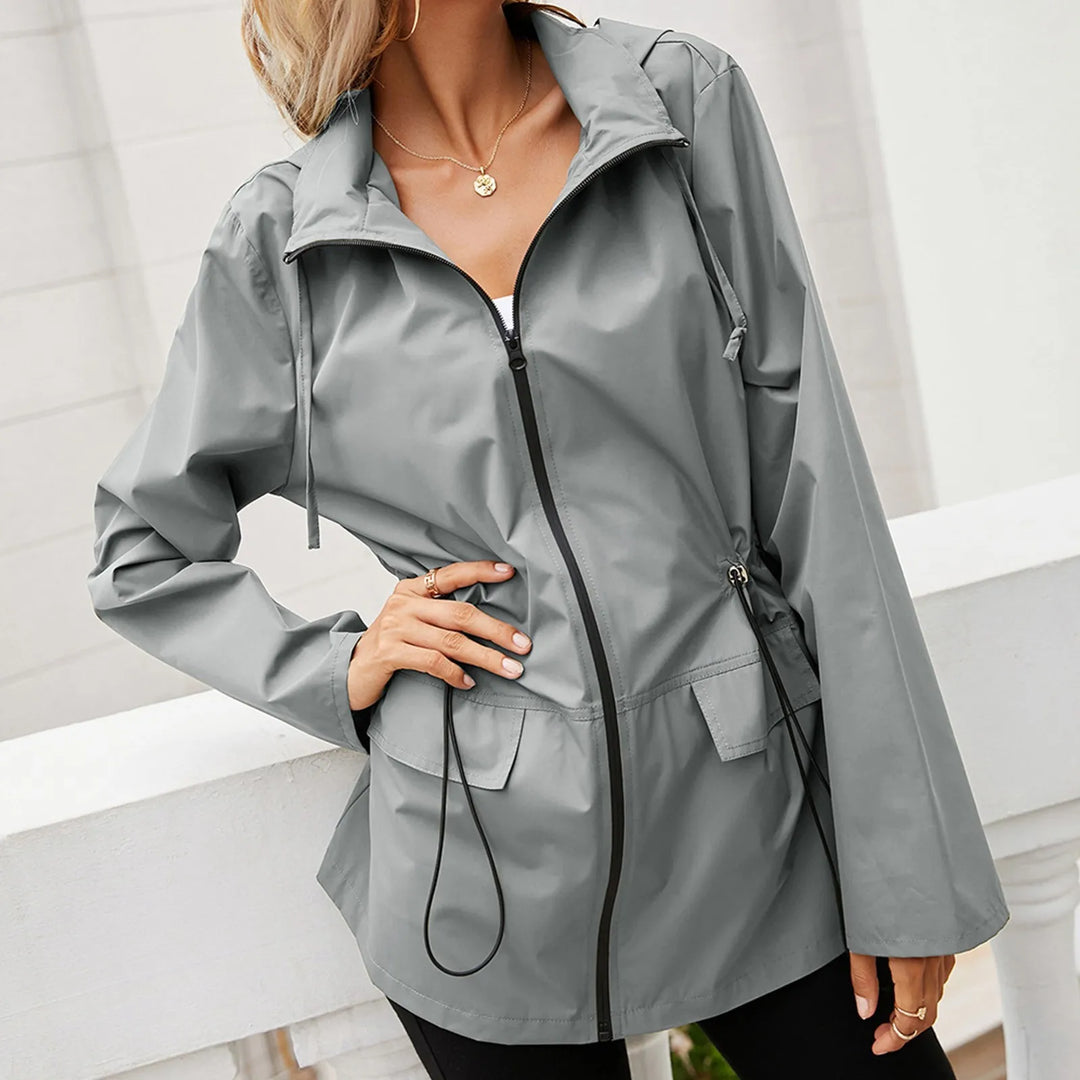 Women's Oversized Hooded Zip Raincoat Ondalise, view 2 - Elena Harper