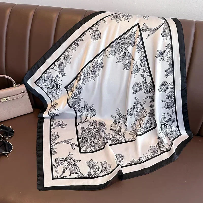 Printed Satin Square Scarf for Women - Hair and Bag Accessory
