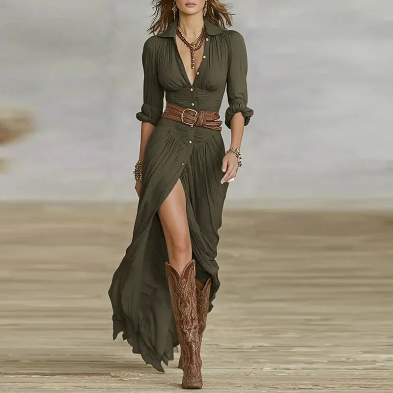 Eveline Classic Elegant Dress With Belt - Elena Harper