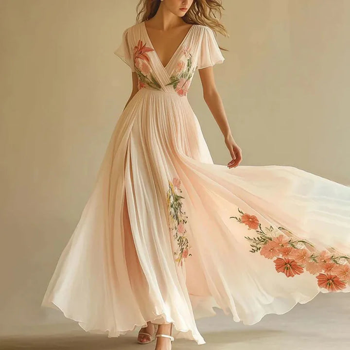 Amelia Elegant High Waist V-Neck Party Dress - Elena Harper