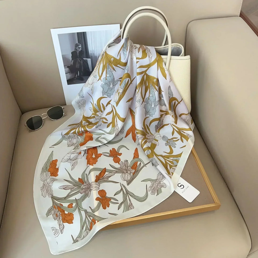 Printed Satin Square Scarf for Women - Hair and Bag Accessory