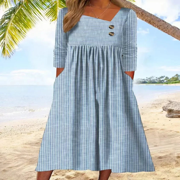 Katia Striped Cotton Midi Dress with Relaxed Elegance - Elena Harper