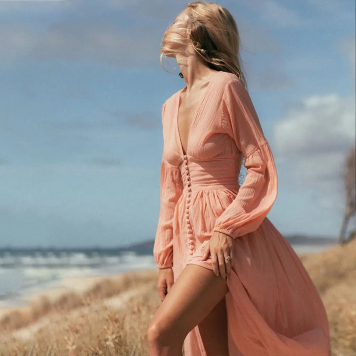 Nives Shimmering Pleated Dress, view 3 - Elena Harper