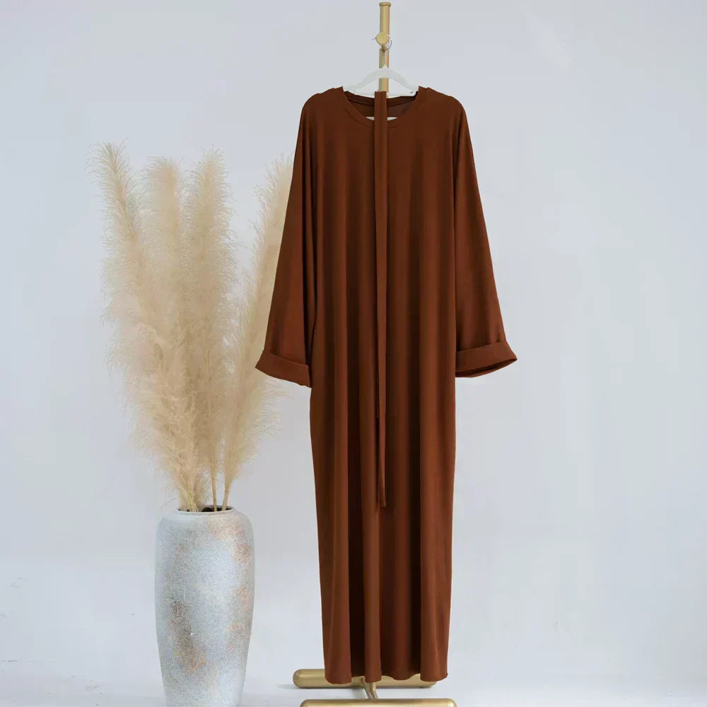 Ariane - Elegant Knitted Abaya with Belt and Side Pockets