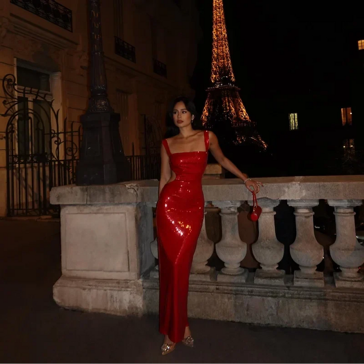 Women's Strapless Sequin Maxi Dress - Elegant Evening Gown