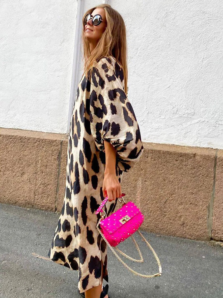 Zarina | Leopard Print V-Neck Maxi Dress
