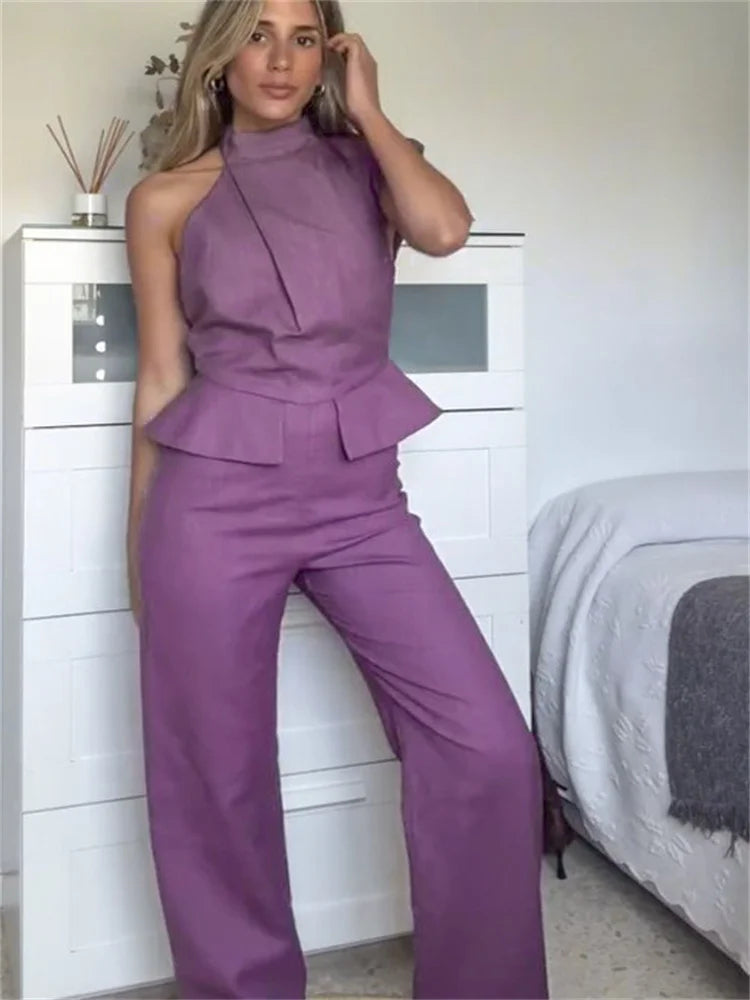 Amber Women's Jumpsuit with Solid Halter Waist, view 7 - Elena Harper