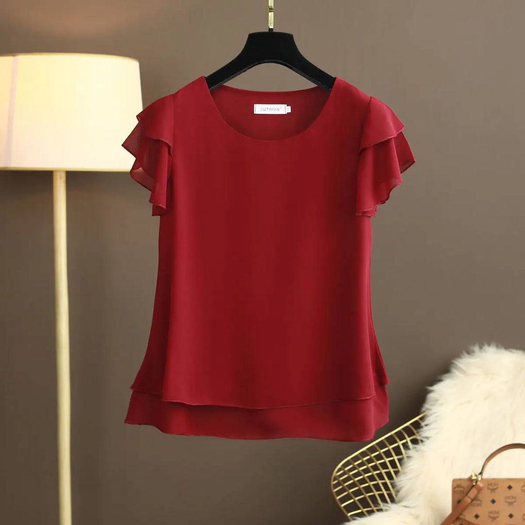 Women's Elegant O-Neck Short Sleeve Blouse - Versatile & Stylish