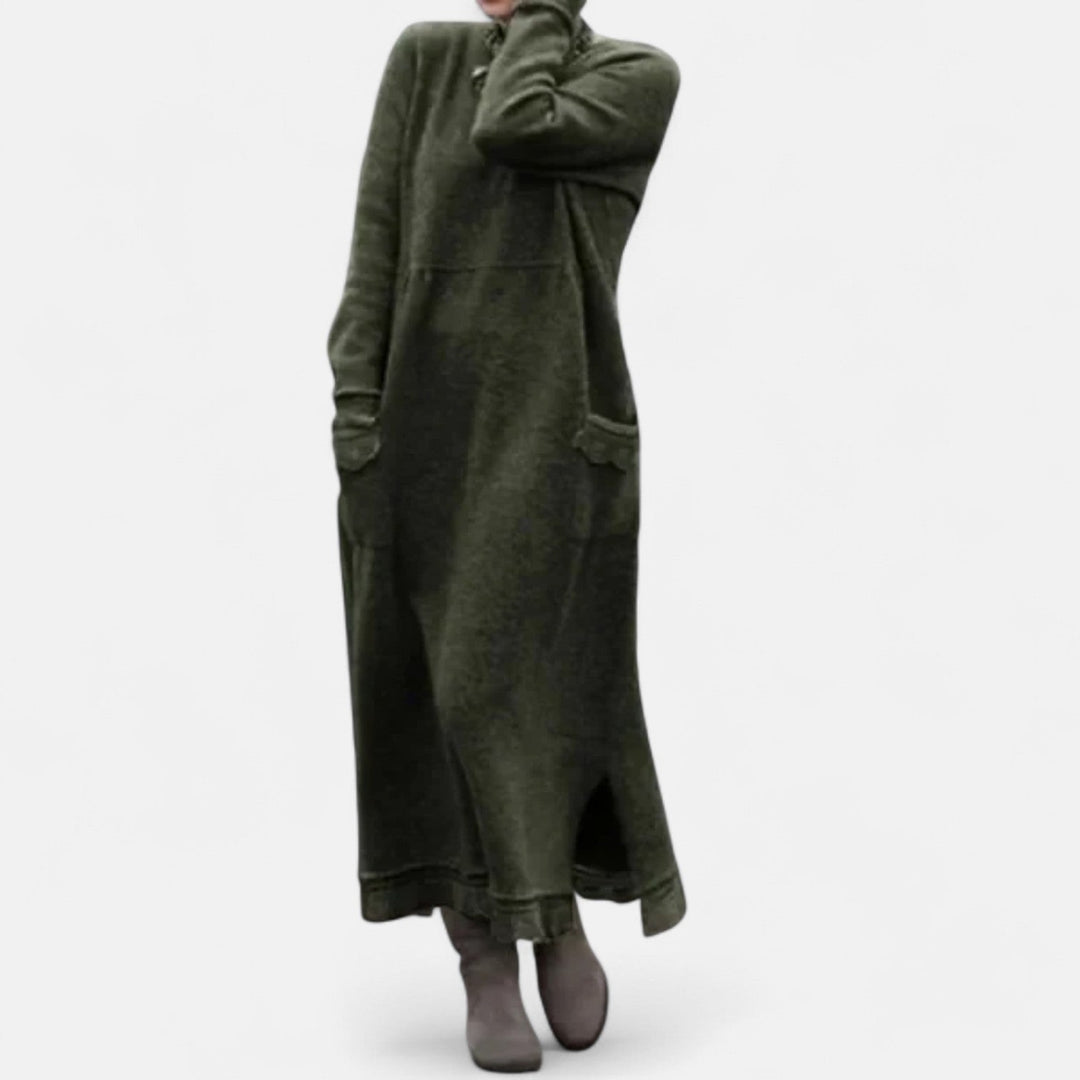Mara Knitted Maxi Dress Cozy Long Sleeve Oversized Winter Dress - Elena Harper