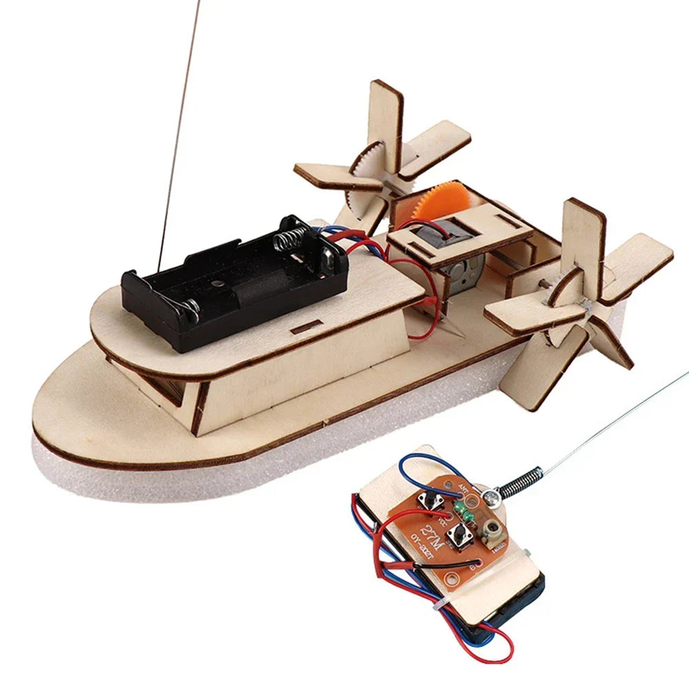 Kid's Educational Wooden Electric Toy Boat Building Kit