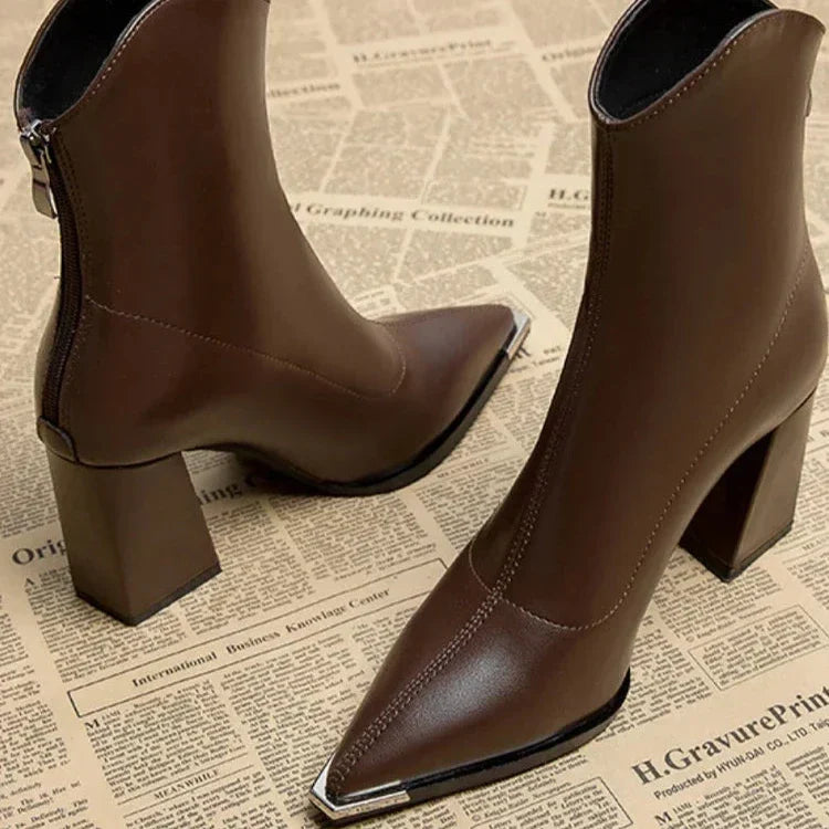 Ankle Boots Pointed Toe Boots Metal Tip