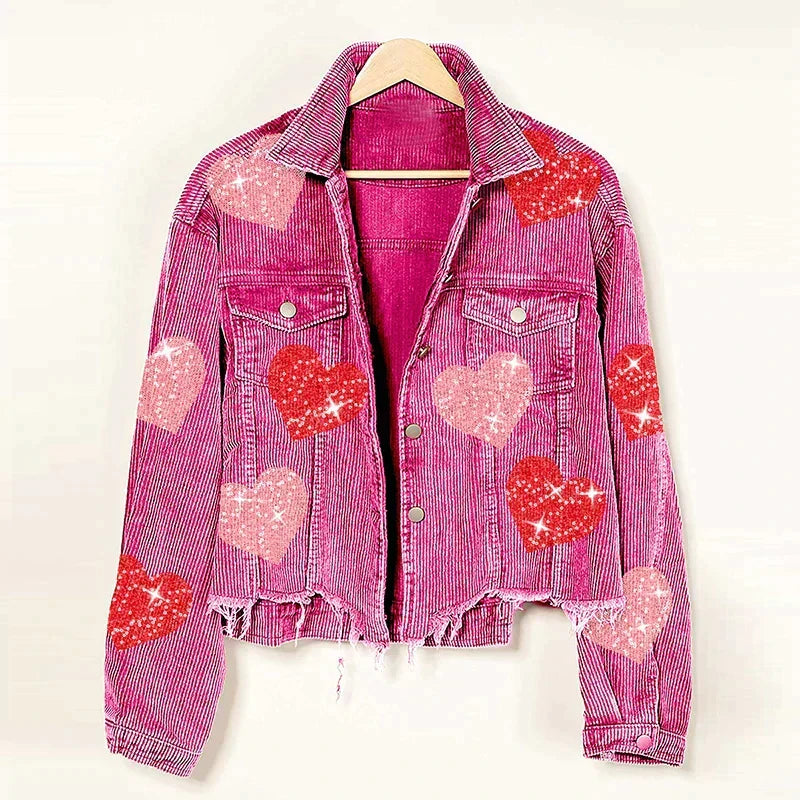 Corduroy Jacket with Sequin Heart