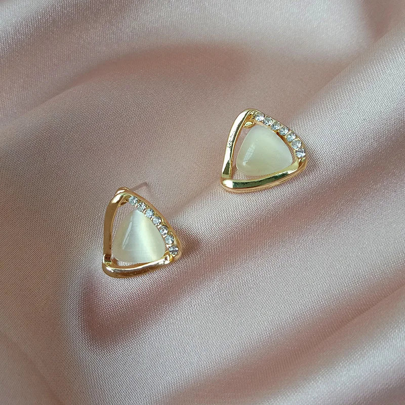 Sophisticated Triangular Opal and Crystal Earrings