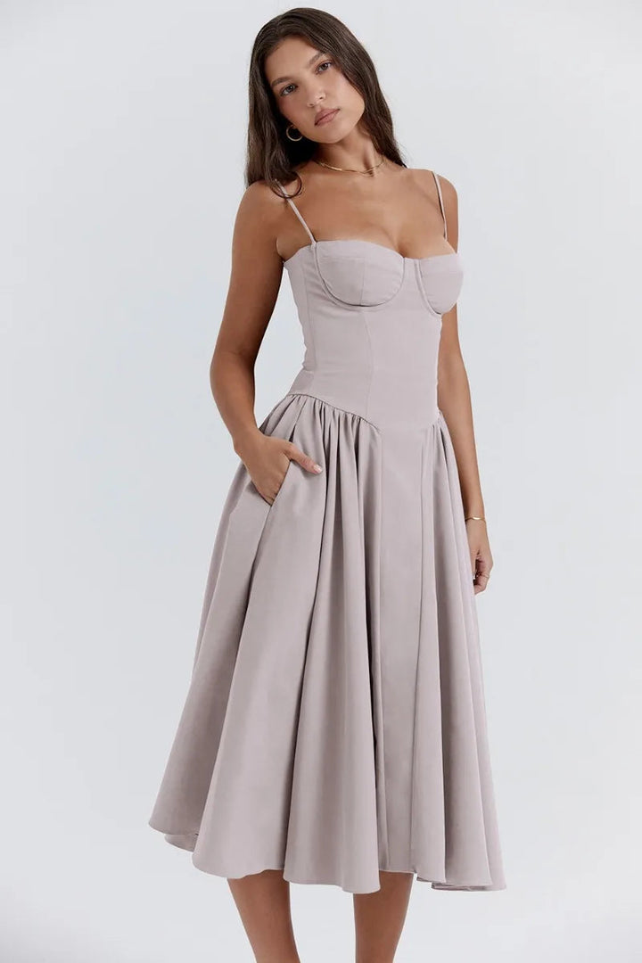 Women's Elegant Sleeveless Corset Midi Dress - Party & Gala Ready