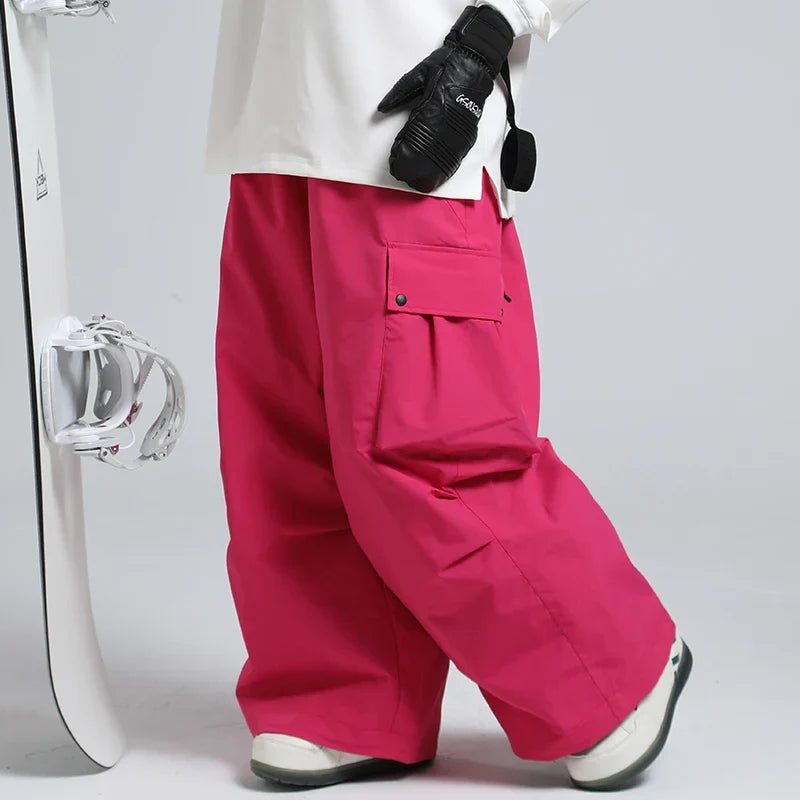 Unisex Loose Ski Pants – Breathable Snowboard Pants with Zipper and Insulation