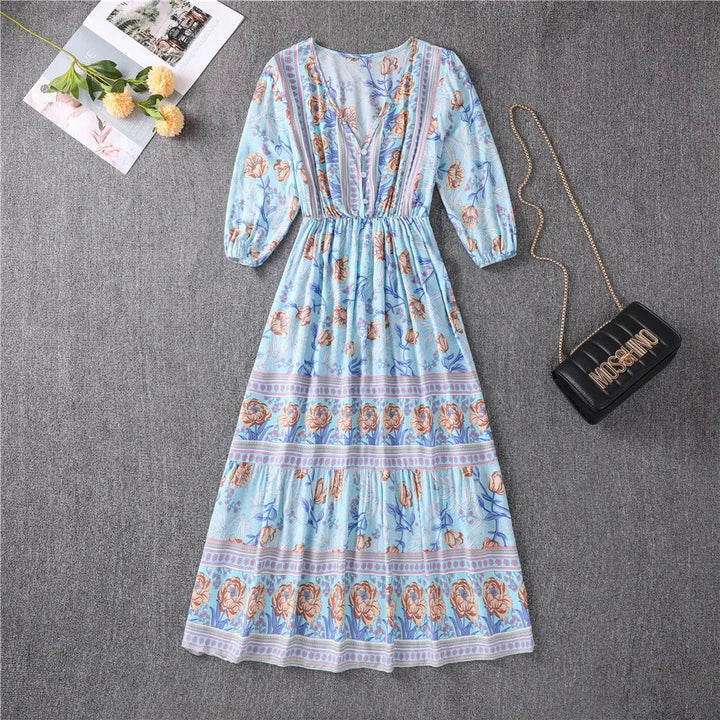 Darcie Flowing Petal Midi Dress With Elegant Tummy Coverage - Elena Harper