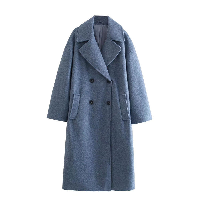 Premium Wool Long Coat for Women – Double-Breasted Long Overcoat